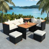 Tuinset poly rattan HKC blad zwart 22-delig  (incl. Fleecedeken)