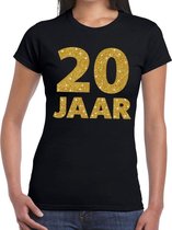 20 jaar goud glitter verjaardag/jubileum kado shirt zwart dames M