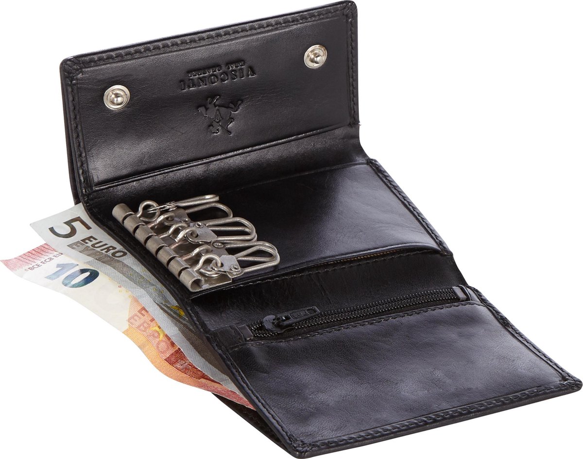 En cuir souple Key Holder Wallet pour Six touches de Papier-Monnaie pièces et cartes Trifold 