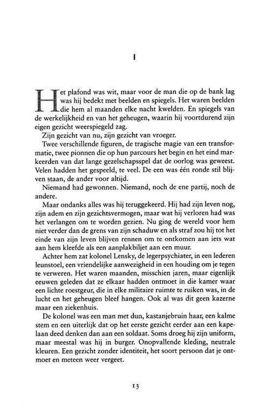 Tekstpagina die een flashback beschrijft van een man die zich in een oorlogssetting bevindt.