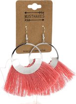 Oorhangers met Kwasten - 7x4 cm - Roze en Zilverkleurig - Musthaves