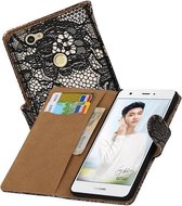 Lace Bookstyle Wallet Case Hoesjes Geschikt voor Huawei Nova Zwart