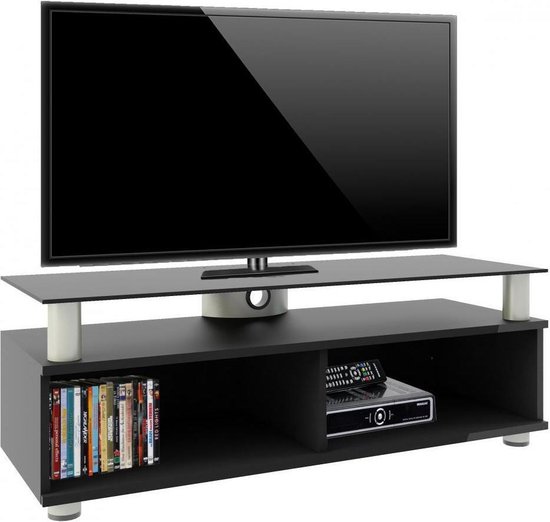 Demon Play Ansichtkaart stil Premium TV meubel TV kast Clunis zwarte lak met overboard in zwart glas  (verrijdbaar) | bol.com