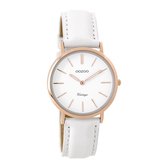 OOZOO Timepieces - Rosé goudkleurige horloge met witte leren band - C9317