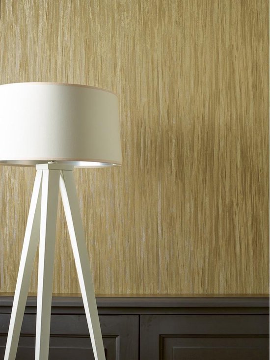 Textured Plains uni/streep goud behang (vliesbehang, goud) bol