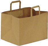 Papieren tassen |Take Away | 35+23x25 cm | Bruin gerecycled kraft |Platte grepen | 50 stuks | Draagtassen voor Patisserie  & Snackbar etc.. | Extra brede bodem