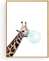 Postercity - Design Canvas Poster Lang Nek Giraffe met Groene Kauwgom / Kinderkamer / Dieren Poster / Babykamer - Kinderposter / Babyshower Cadeau / Muurdecoratie / 40 x 30cm / A3