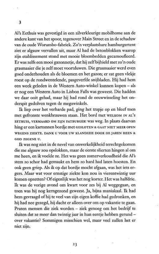 Tekst op een pagina met een beschrijving van een mobiel huis, een hamburgertent, en gras.