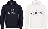 Gildan King en Queen Volwassen Hoodies - M - 2 Truien voor Koppel - Zwart/Wit