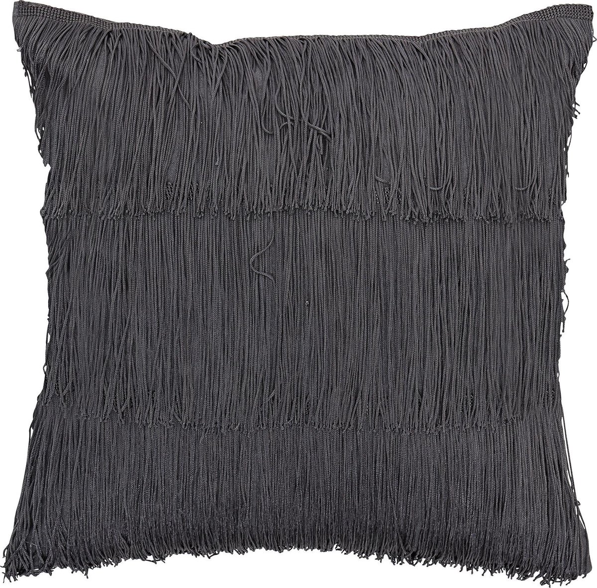 Bloomingville - Sierkussen met Franjes - Katoen - Grijs - Incl. Vulling - L40xB40 cm