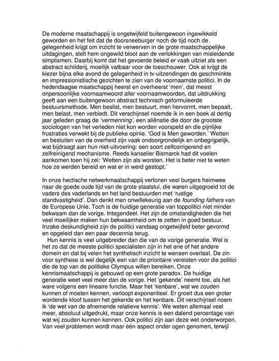 Tekstpagina uit een boek, politieke analyse.
