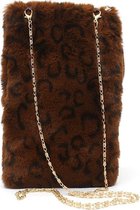 Dielay - Trendy Tas met Imitatiebont en Kettinkje - 21x14 cm - Dierenprint Bruin
