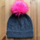Cashmere/Wool Blend Small Cable Knitted Charcoal Hat