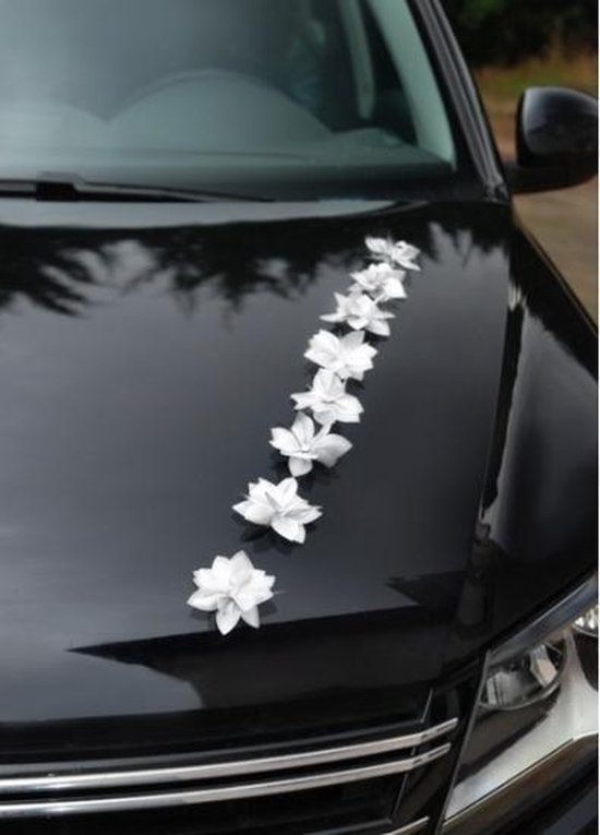 Trouwauto bloemen wit 8 stuks