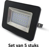 20W LED Bouwlamp| Zwart |6000K (Daglicht)|vervangt 100W halogeen  | Set van 5