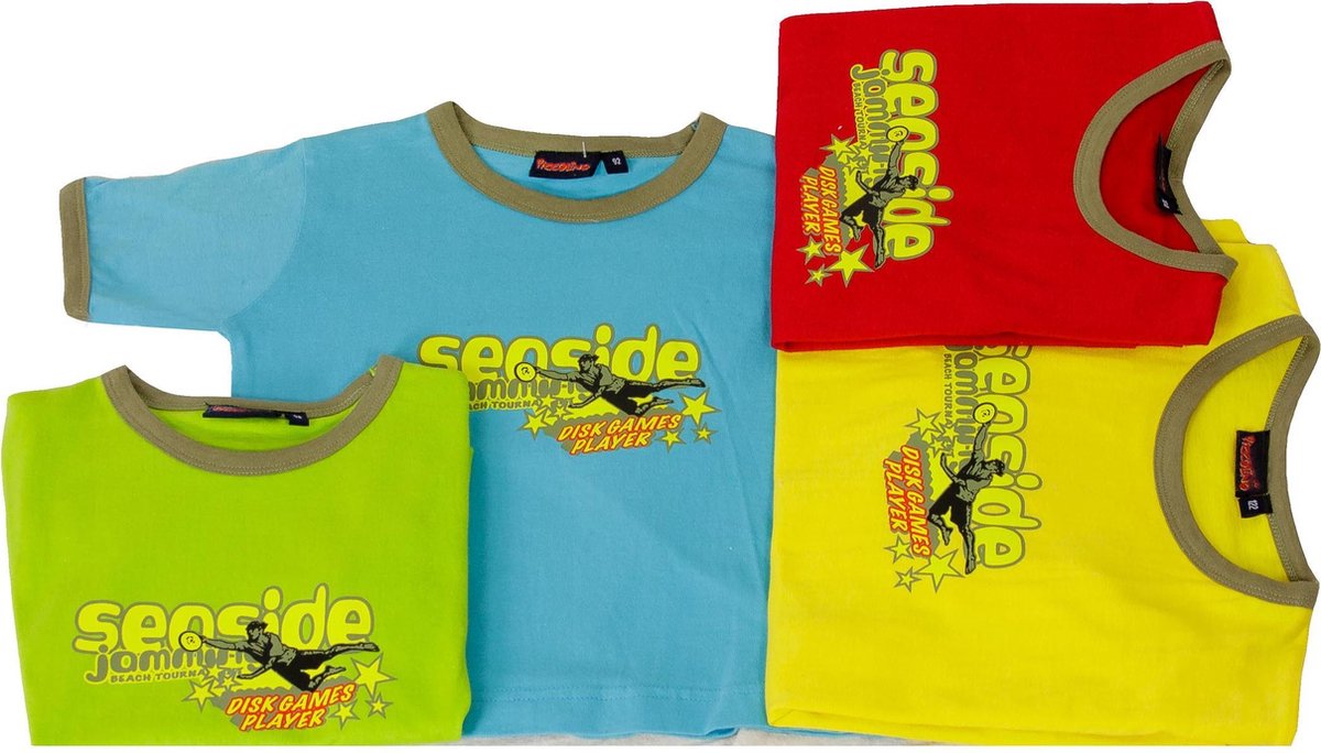 Per twee shirts, korte mouw jongens shirt uit onze Active Wear Collectie-Rood en Geel maat 122