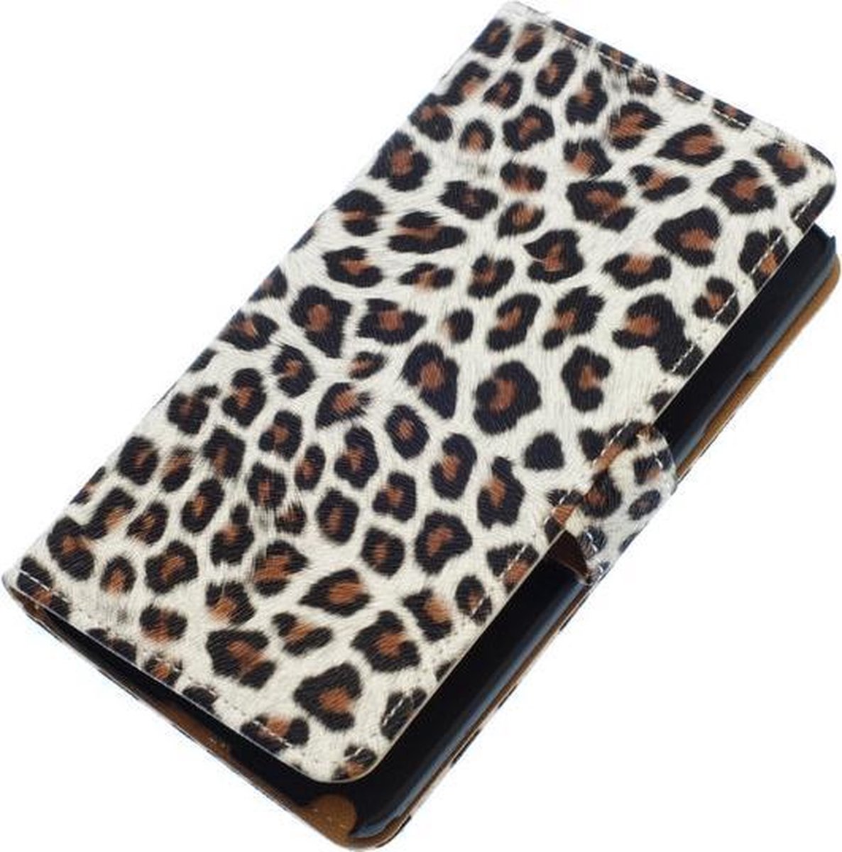 Bruin Luipaard booktype wallet cover hoesje voor Huawei Ascend G700
