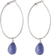 Behave - Oorbellen - Oorringen - Zilver kleur - Blauw - Natuurstenen hanger - 7cm