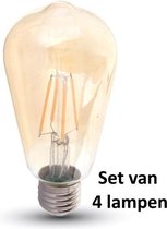 Retro LED lamp Amber glas | ø = 64mm  L = 138mm | 2200K Warm Wit | E27 8W vervangt 55W | Set van 4 stuks