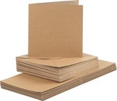 Kaarten en enveloppen, afmeting kaart 15x15 cm, afmeting envelop 16x16 cm, 50 sets, naturel