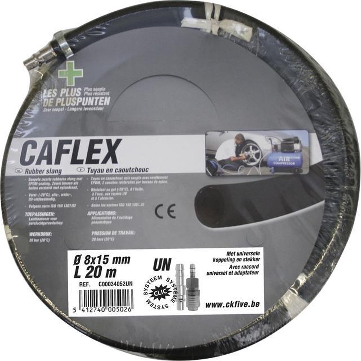 Criko rubber persluchtslang voor compressor 20 meter Zeer flexibel Ø 15 x 8 mm Universele koppelingen Max 20 bar