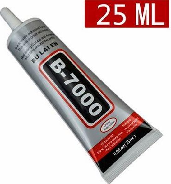 Un tube de colle B-7000 avec "B-7000" et "25 ML" inscrits.