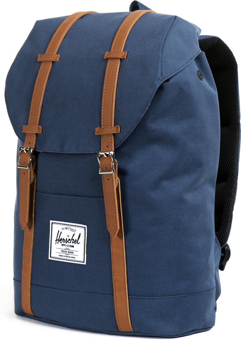 Retreat Navy Tan Synthetic Leather Rugzak met 15 fleece gevoerd laptopvak 19.5L. bol