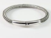 Ronde gevlochten zilveren armband met kliksluiting - pols 19 cm.