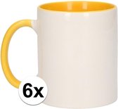 6x Wit met gele blanco mokken - onbedrukte koffiemok