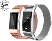 2-Pack Milanees Bandje voor Fitbit Charge 2 - Klein / Small – RVS Milanese Watchband voor Activity Tracker – Zilver (Silver) / Rose Gold (Rosegoud) – Band met Magneetsluiting