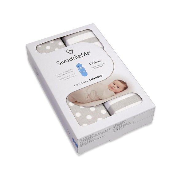 SwaddleMe Inbakerdoek Grijs/Wit Gestipt en Gestreept Small 2Pack