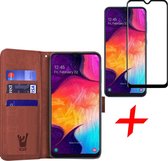 Samsung A50 Hoesje en Samsung A50 Screenprotector - Samsung Galaxy A50 Hoesje Book Case Leer Wallet Bruin + Screen Protector Full - Screenprotector Samsung A50 - Hoesje Samsung A50