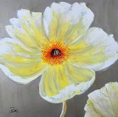 Schilderij - Handgeschilderd - Gele bloem 100x100cm