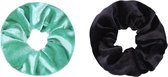 Jumalu scrunchie velvet haarwokkel haarelastiekjes - mint groen en zwart - 2 stuks