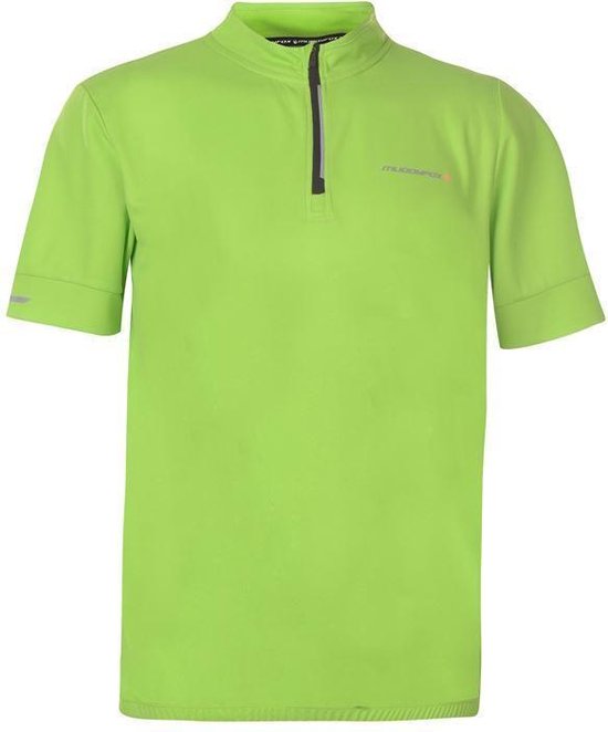 Groen kort fietsjack met rits, opdruk "MUDDYFOX" en reflecterende details