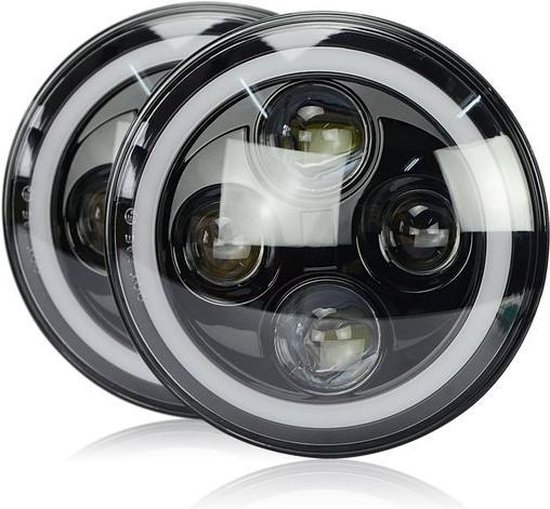 LED Koplamp set met Angel Eyes 7 Inch zwart voor Wrangler Land Defender | bol.com