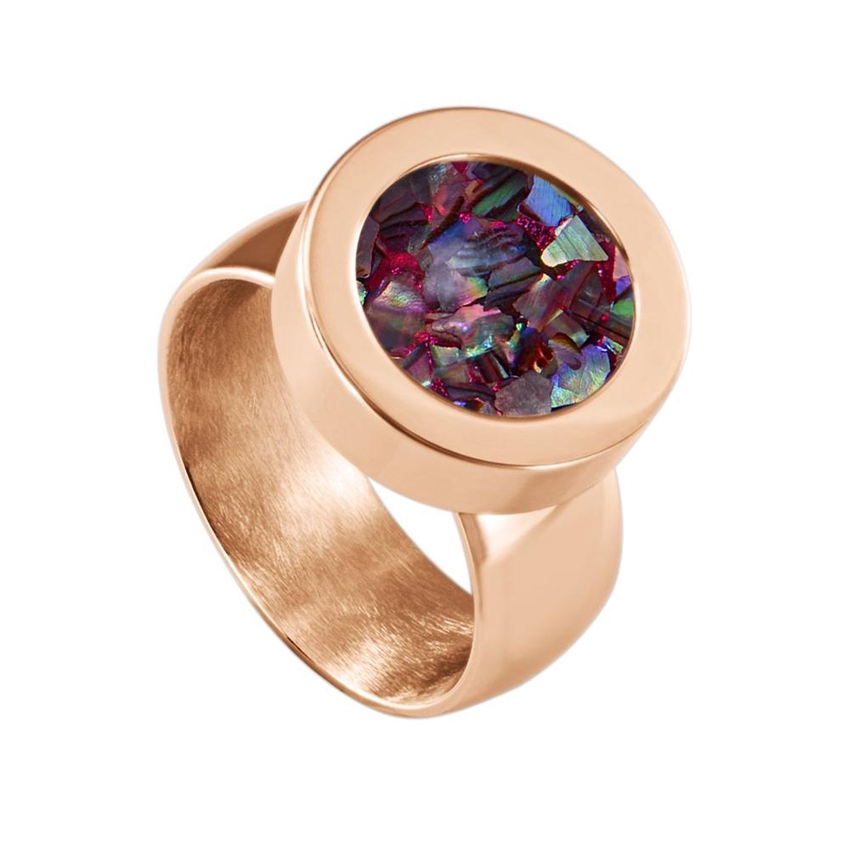 Quiges RVS Schroefsysteem Ring Rosékleurig Glans 17mm met Verwisselbare Multi Vlokjes Schelp 12mm Mini Munt