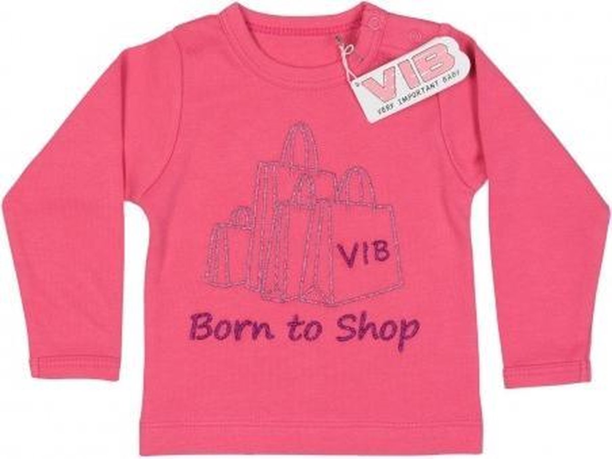 VIB® - Baby T-Shirt Born To Shop (Roze)-(3-6 mnd) - Babykleertjes - Baby cadeau