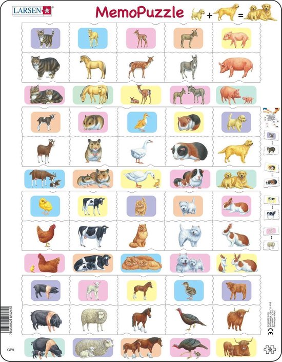 Larsen Ouders en baby’s – Puzzel – Dieren – Jonge dieren – Educatieve legpuzzel voor kinderen – 40 stukjes – Gemaakt in Noorwegen – Extra dikke 2,5 mm stukjes – Tray met vaste rand