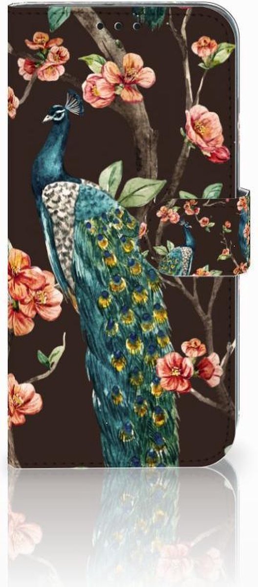 Honor 10 Lite Telefoonhoesje met Pasjes Pauw met Bloemen