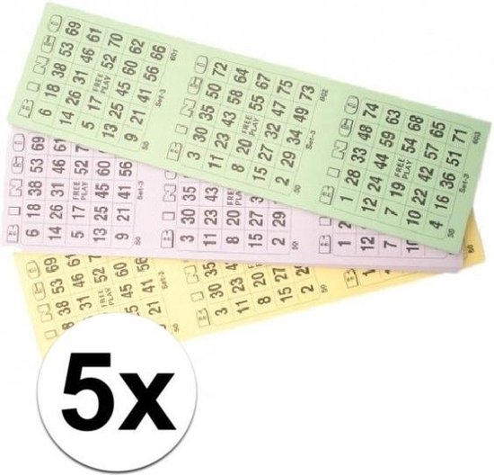 Thumbnail van een extra afbeelding van het spel 5x Bingokaarten blok 1-75 - 3 spellen per velletje - bingospel