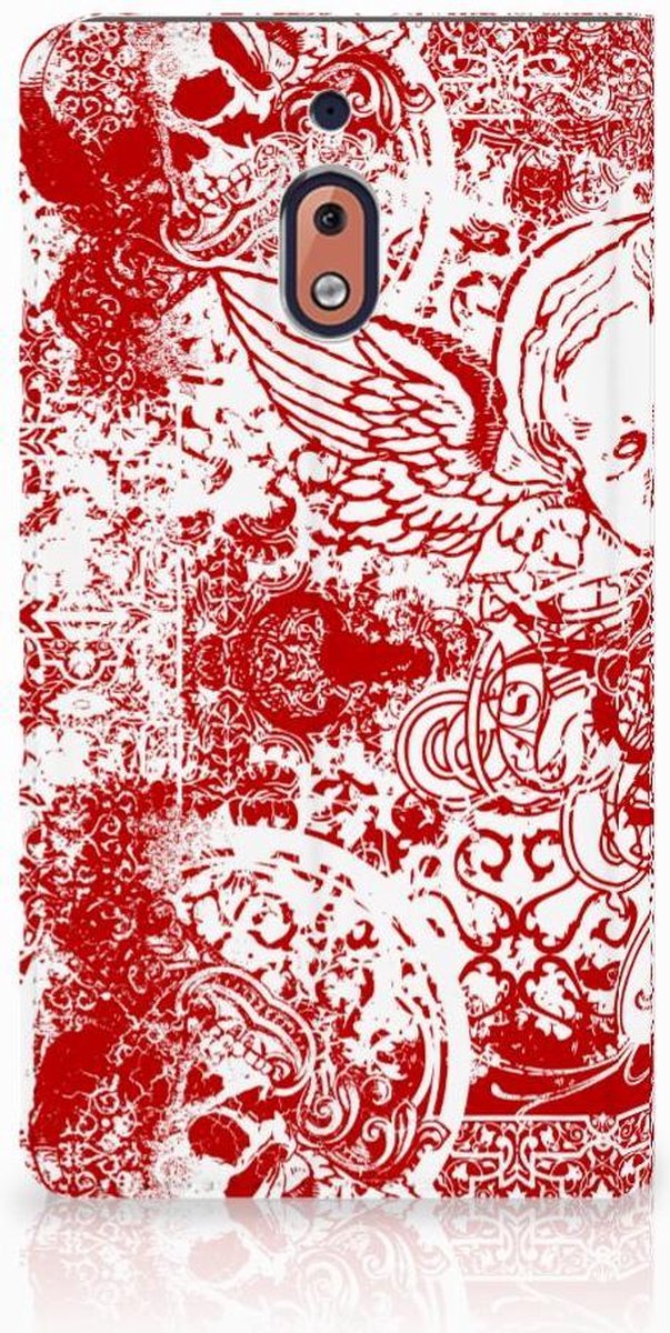 Mobiel BookCase Nokia 2.1 2018 Angel Skull Rood