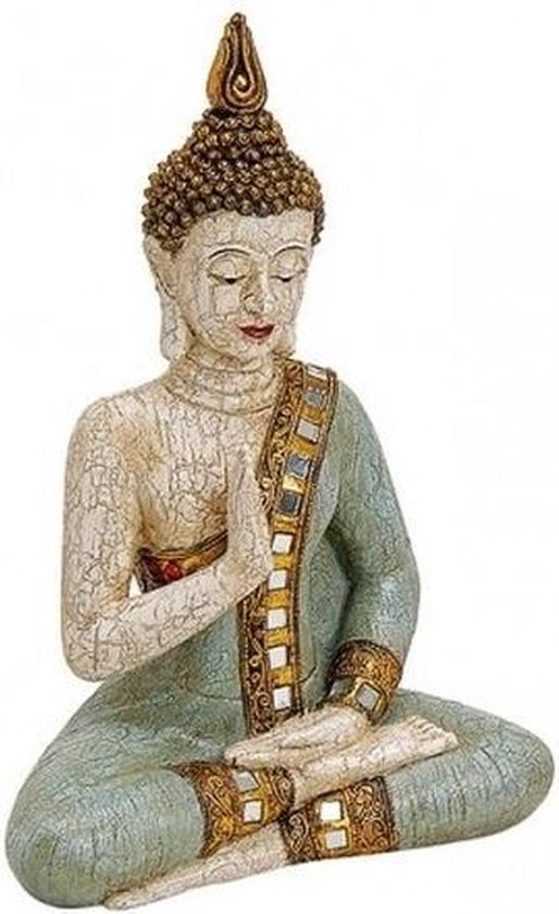 replica Beeldhouwer Soedan Boeddha beeldje wit/groen 29 cm - Tuin decoratie/woonaccessoires Boeddha  beelden | bol.com