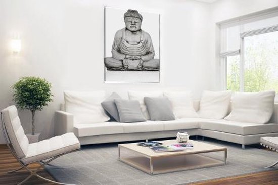 Statue en pierre de Bouddha sur toile 80x120 cm - Tirage photo sur toile (Décoration murale salon / chambre)