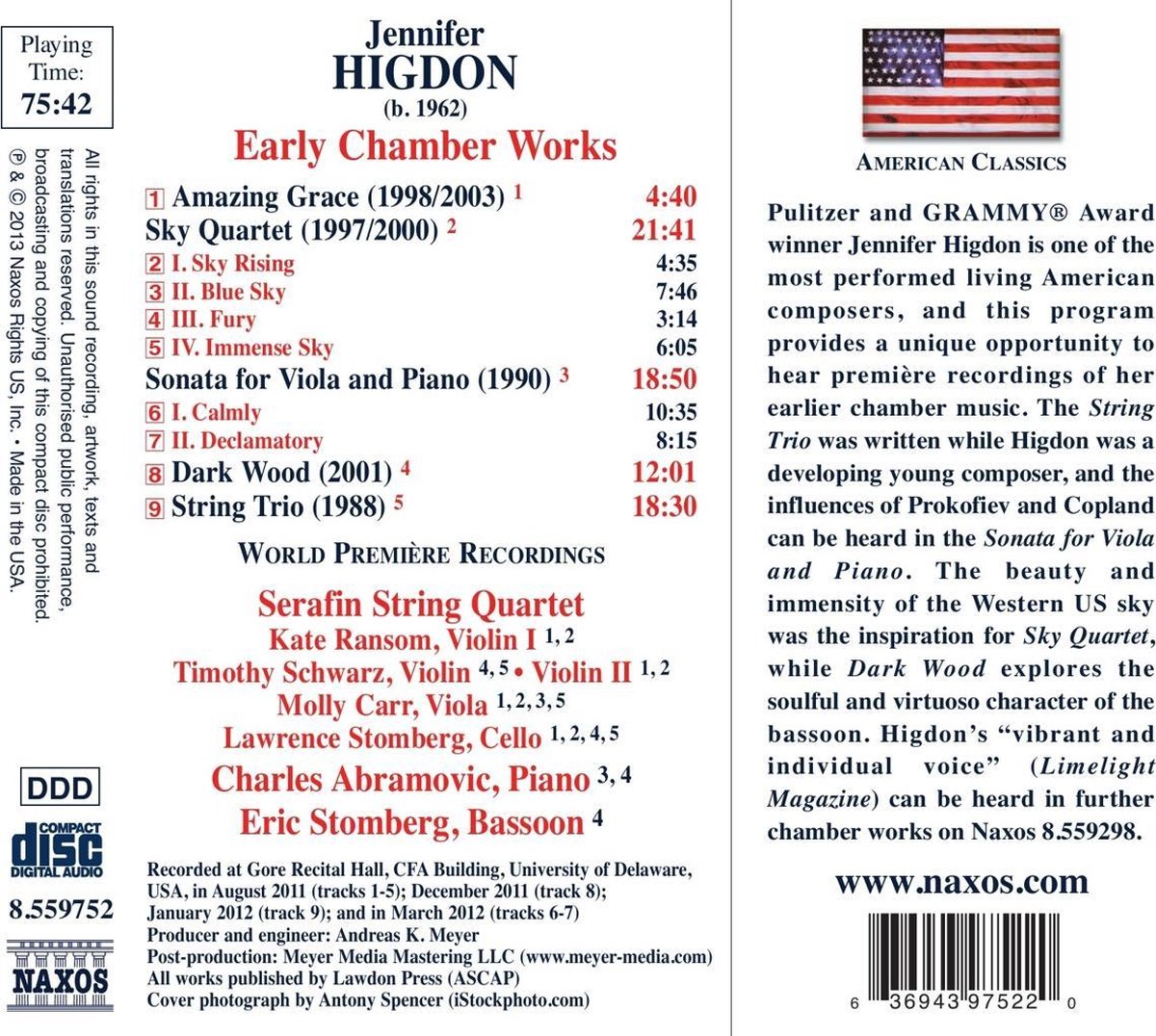 Ao. Serafin String Quartet Higdon, Jennifer; Sky Quartet (CD), Ao