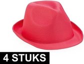 4x Roze trilby verkleed hoedje/gleufhoed - Verkleed accessoire voor volwassenen