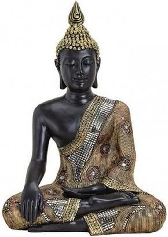 Boeddha beeld zwart/goud 45 cm van polystone |