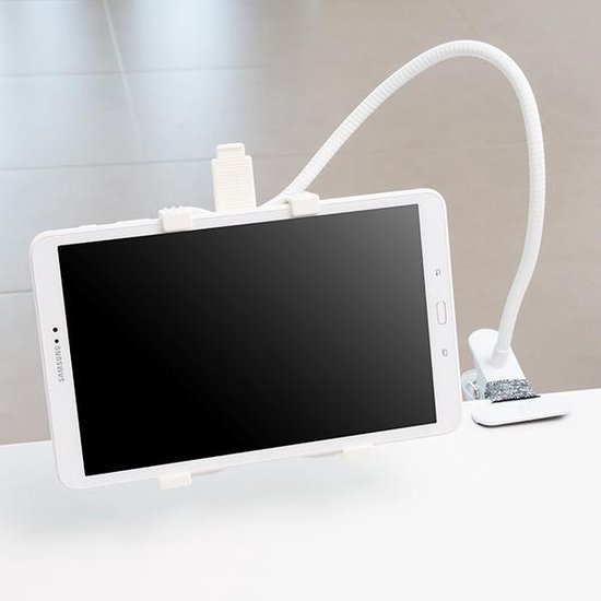 extreem Aanpassing meest Tablet Houder met aanpasbare Steun - met tafelklem - Wit of Zwart | bol.com