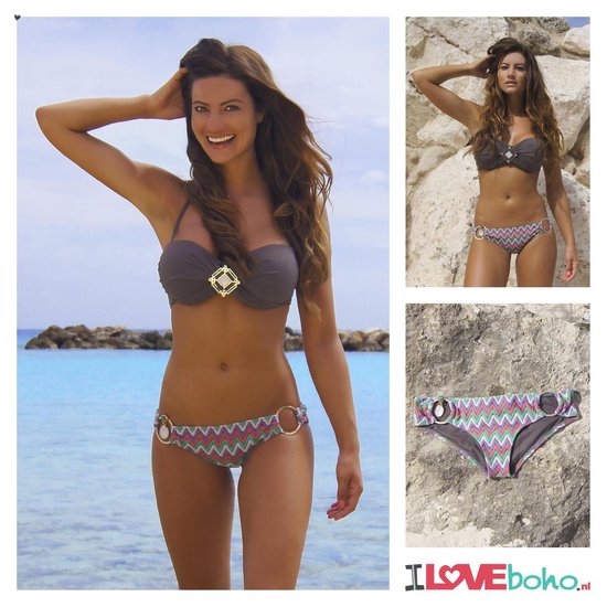 BOHO Bikini - broekje - Exclusive Aztec Low - Ibiza Style - Grijs - Dark  Taupe - L | bol.com