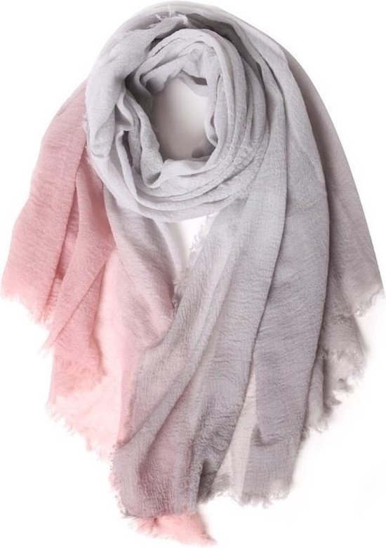 Geverfde 100% wollen sjaal - Roze / grijs - 180*125 cm | LENGKEORL | bol.com